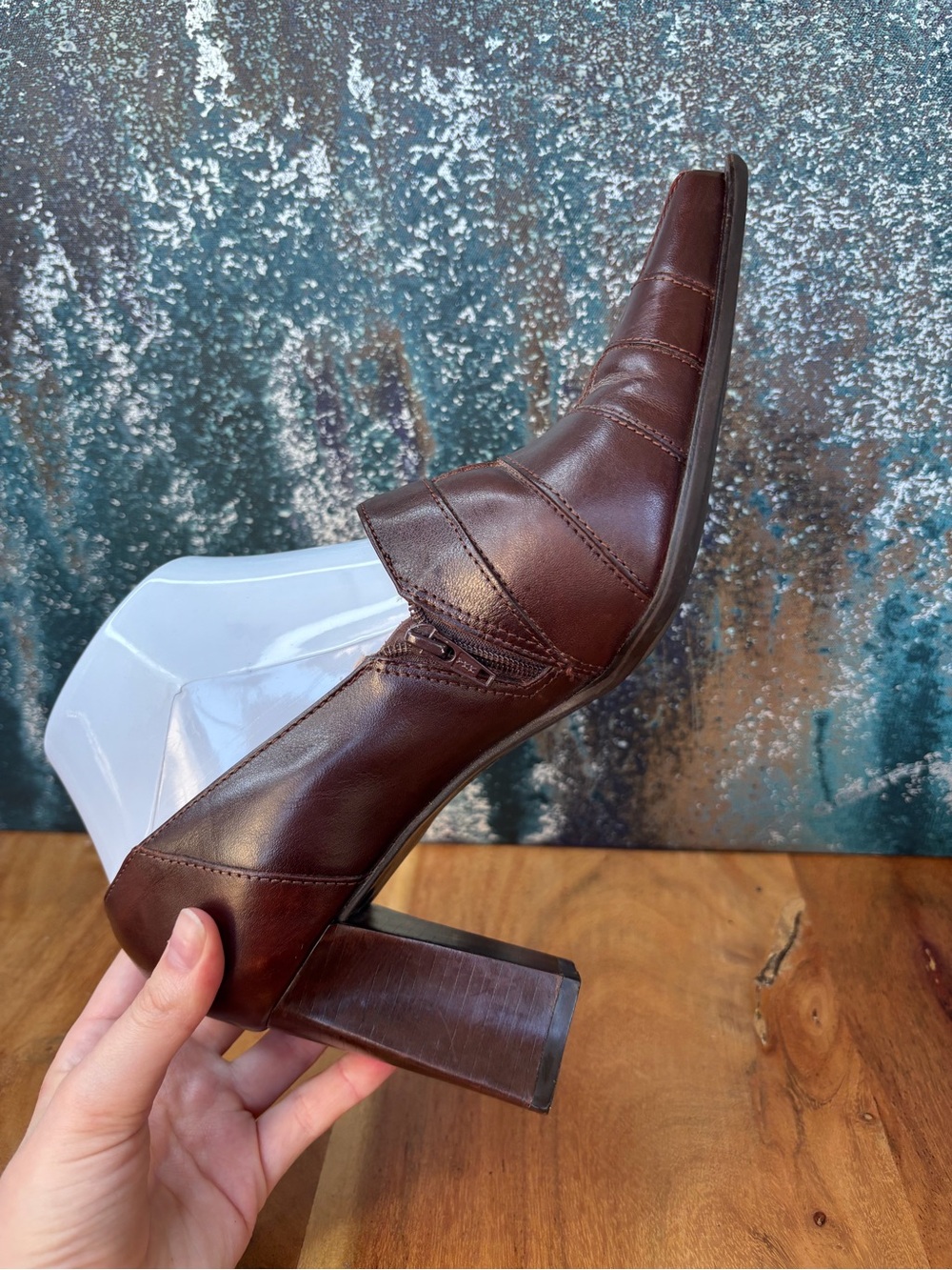 Diba Justice Vintage 1990s Dark Academia Square Toe Leather Heels 8.5 VGVC - Picture 8 of 11